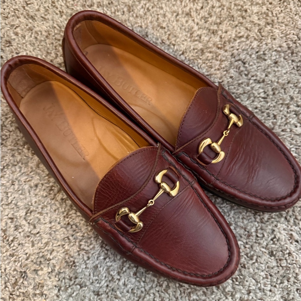 Classic Brown Leather Loafers with Gold Accents